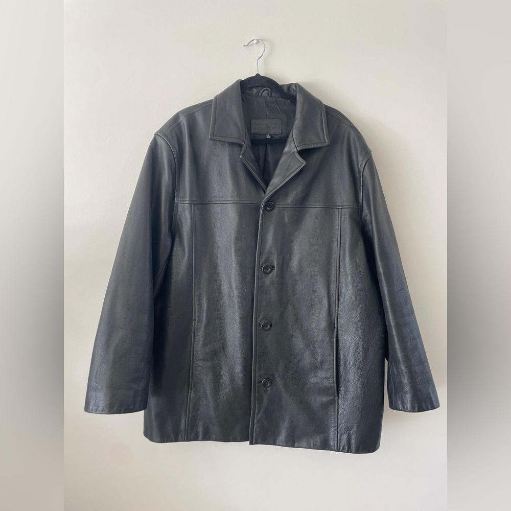 100% Leather Black Structured Jacket 90s City Classic Minimalist Capsule Mens XL